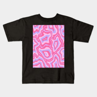 Abstract Retro Liquid Marble Swirl, Pink and Purple Kids T-Shirt